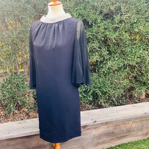 1960’s Black Mini Dress With Silver Brocade Neck - Picture 8 of 8